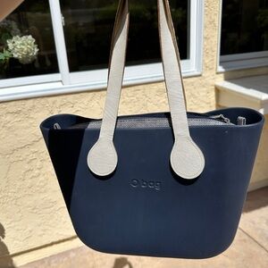 O Bag Navy w/ White Straps Custom Made in Venice Italy